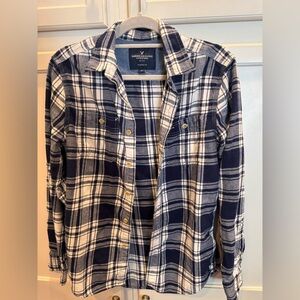 American Eagle Navy Blue Plaid Men's Shirt